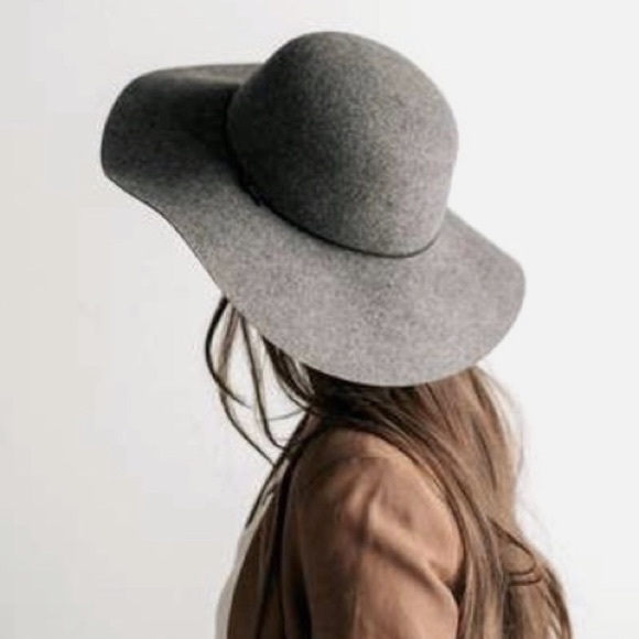 Halogen Accessories - Halogen Wide Brim Gray Boho Floppy Hat